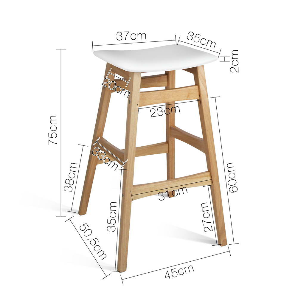 Sert of 2 Rubberwood Bar Stools - White