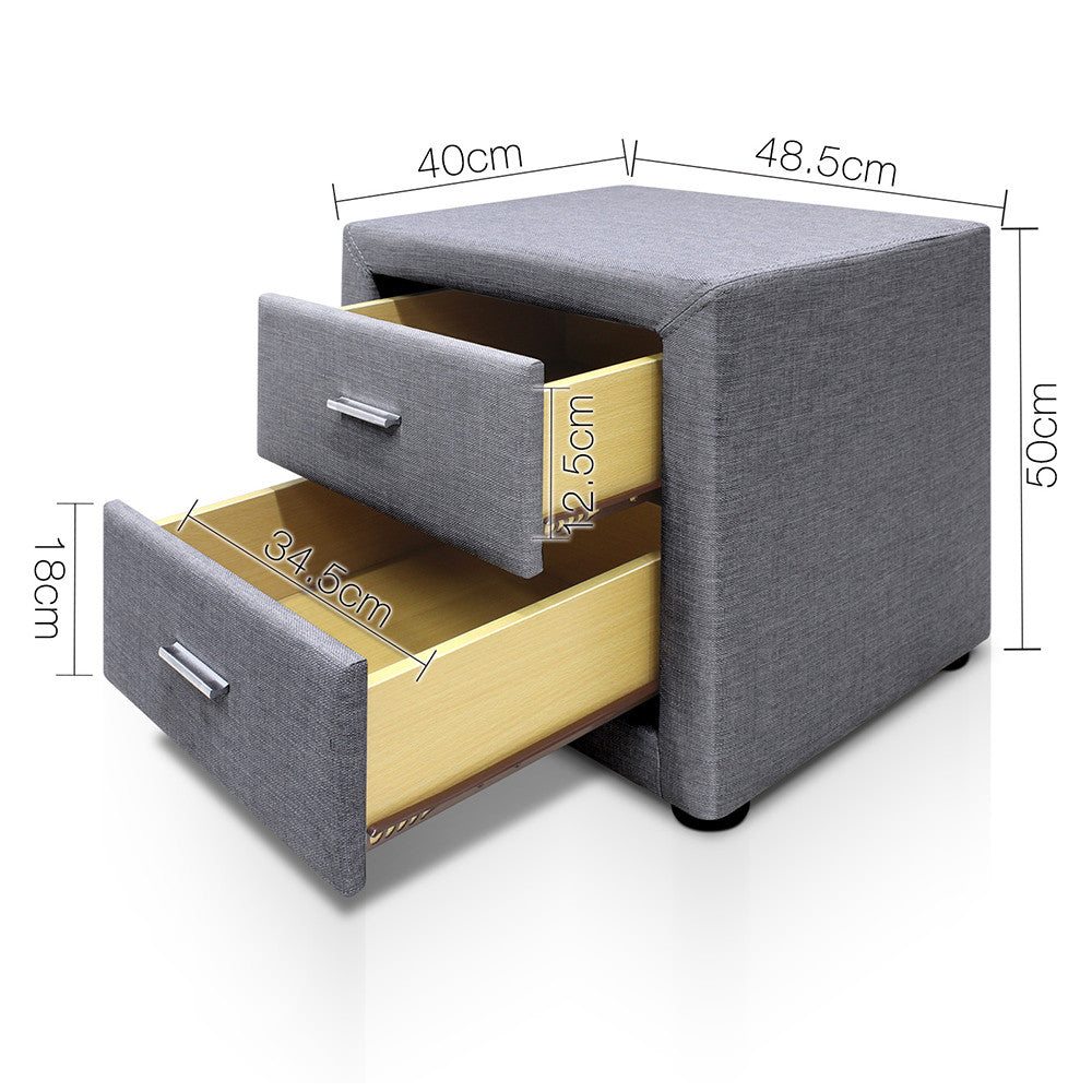 Fabric Bedside Table - Grey