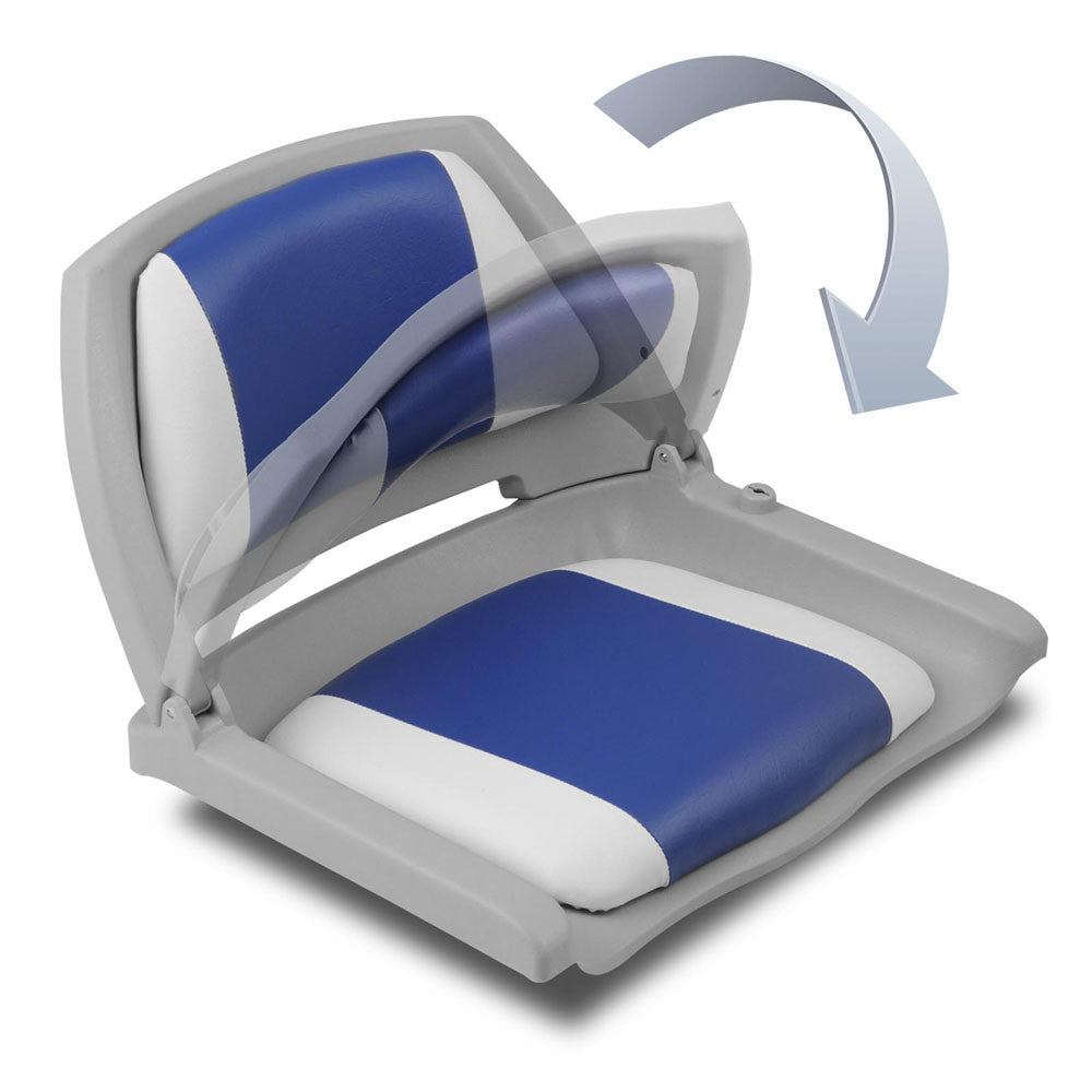 Set of 2 Swivel Folding Marine Boat Seats White Blue