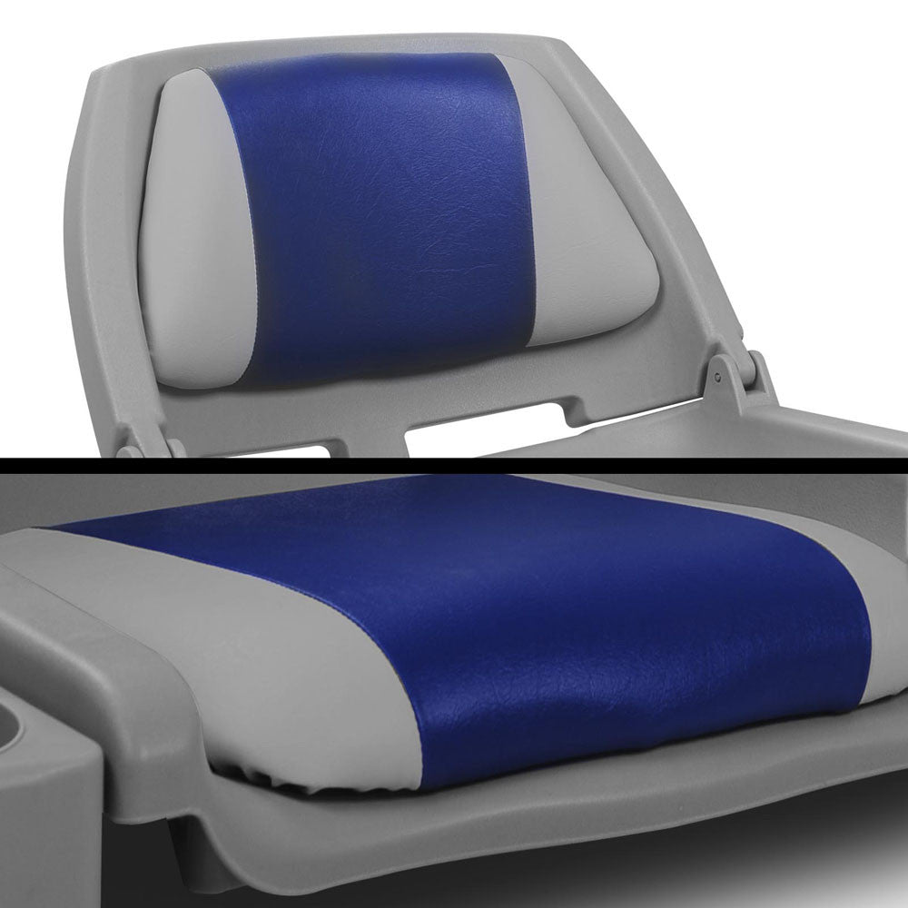 Set of 2 Swivel Folding Marine Boat Seats White Blue