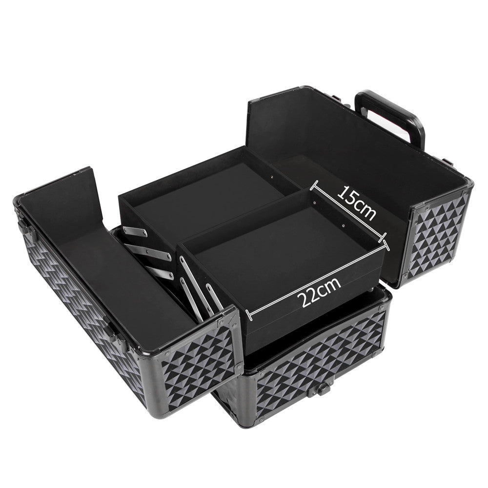 7 in 1 Portable Beauty Make up Cosmetic Trolley Case Diamond Black