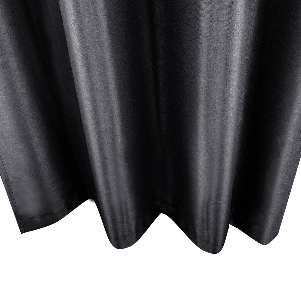 Set of 2 ArtQueen 3 Pass Eyelet Blockout Curtain Black 140cm - 260GSM