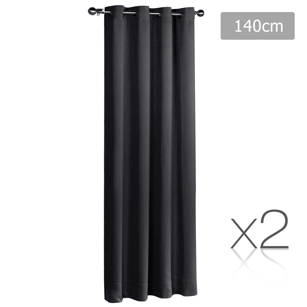 Set of 2 ArtQueen 3 Pass Eyelet Blockout Curtain Black 140cm