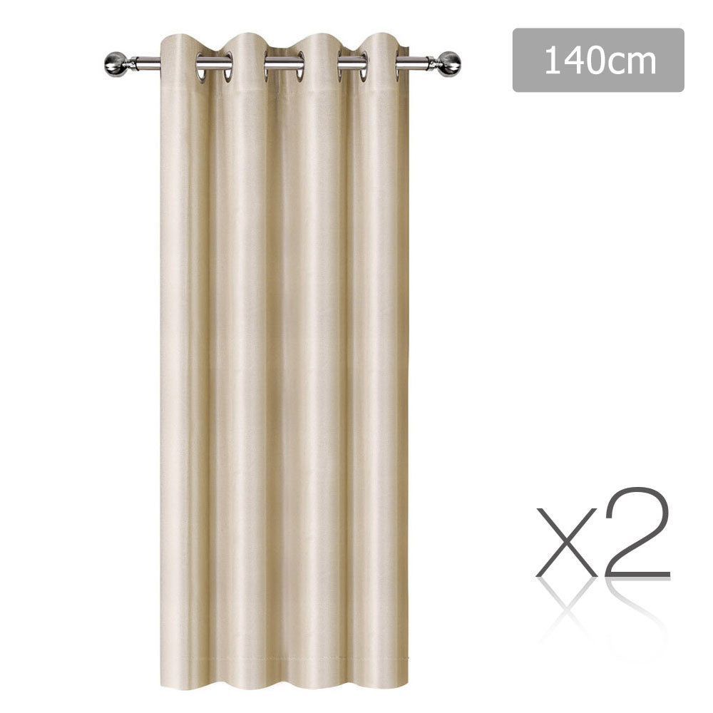 Set of 2 ArtQueen 3 Pass Eyelet Blockout Curtain Latte 140cm - 260GSM