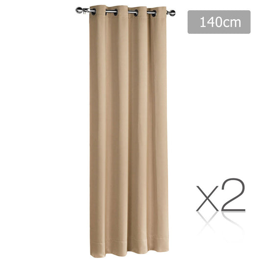 Set of 2 ArtQueen 3 Pass Eyelet Blockout Curtain Latte 140cm