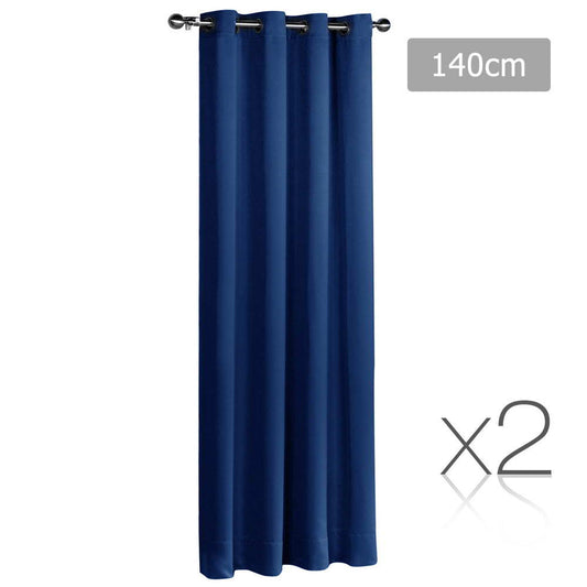 Set of 2 ArtQueen 3 Pass Eyelet Blockout Curtain Navy 140cm