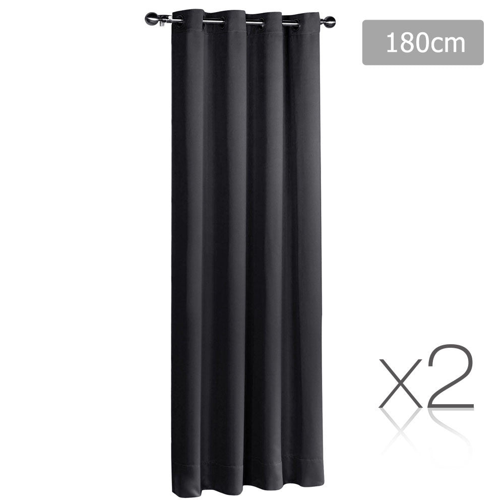 Set of 2 ArtQueen 3 Pass Eyelet Blockout Curtain Black 180cm