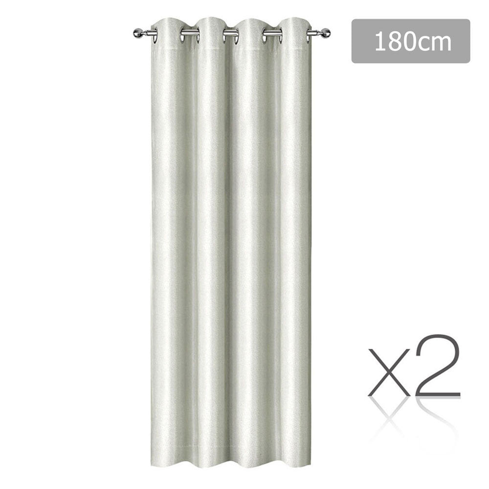 Set of 2 ArtQueen 3 Pass Eyelet Blockout Curtain Ecru 180cm - 310GSM