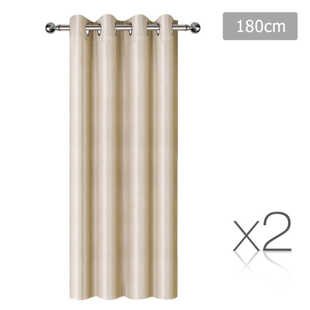 Set of 2 ArtQueen 3 Pass Eyelet Blockout Curtain Latte180cm - 260GSM