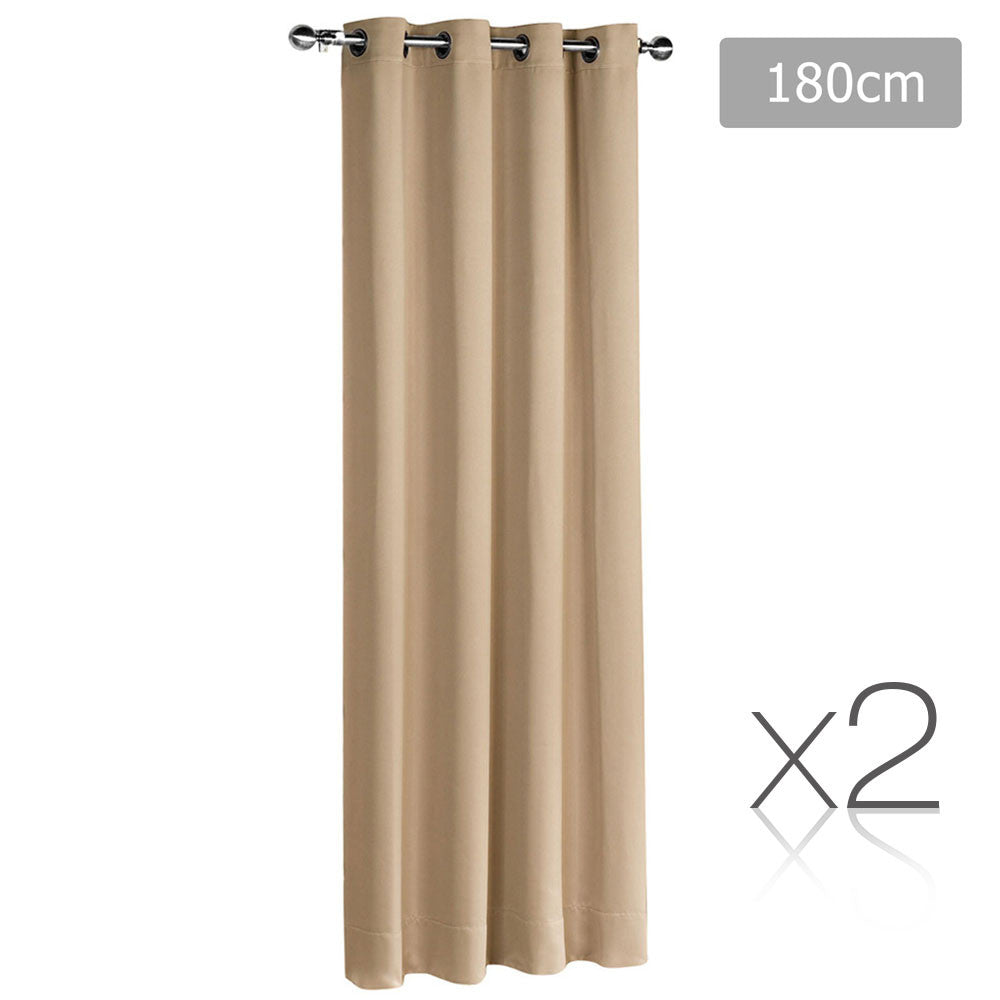 Set of 2 ArtQueen 3 Pass Eyelet Blockout Curtain Latte 180cm