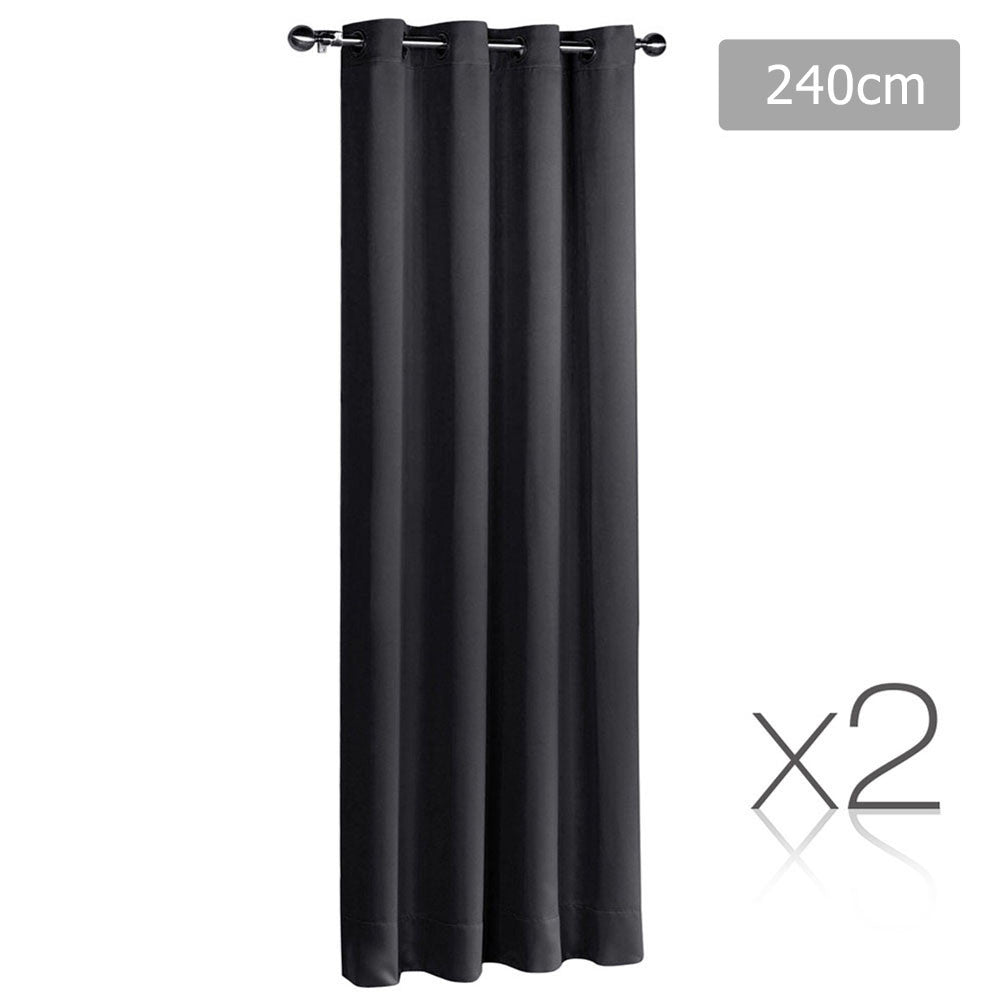 Set of 2 ArtQueen 3 Pass Eyelet Blockout Curtain Black 240cm