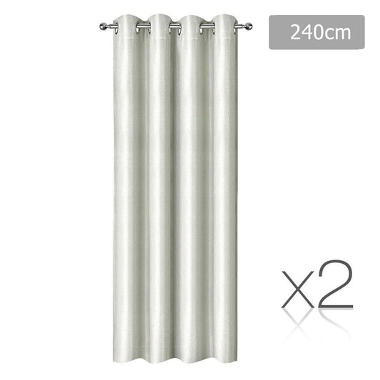 Set of 2 ArtQueen 3 Pass Eyelet Blockout Curtain Ecru 240cm - 310GSM