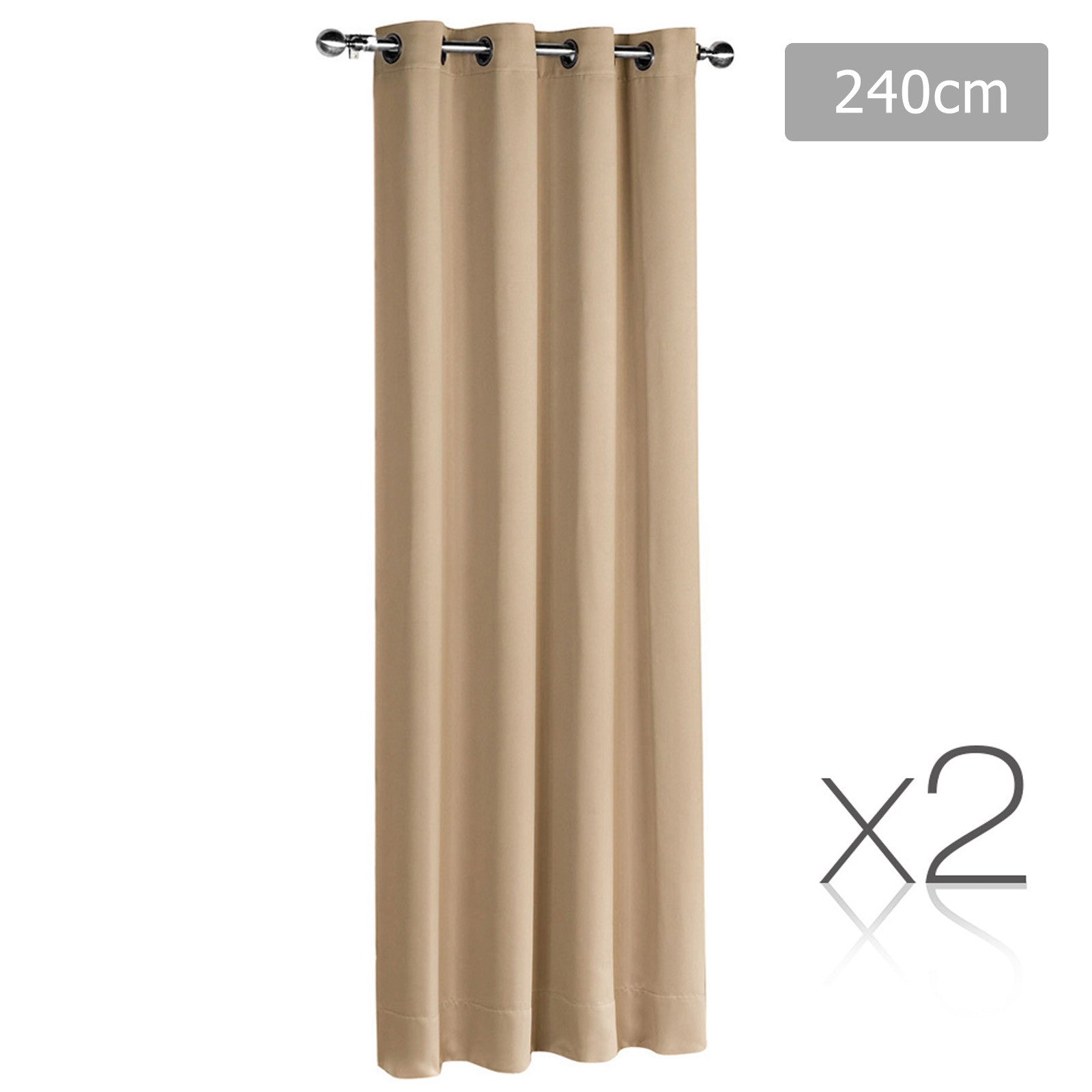 Set of 2 ArtQueen 3 Pass Eyelet Blockout Curtain Latte 240cm