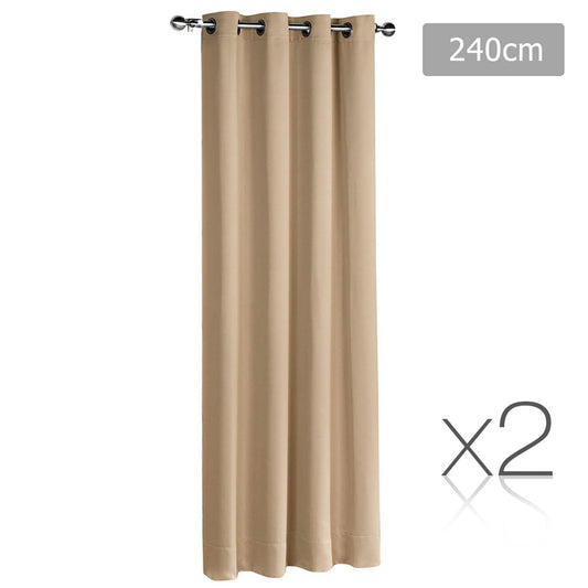 Set of 2 ArtQueen 3 Pass Eyelet Blockout Curtain Latte 240cm