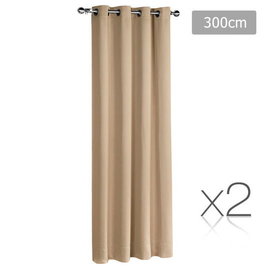 Set of 2 ArtQueen 3 Pass Eyelet Blockout Curtain Latte 300cm