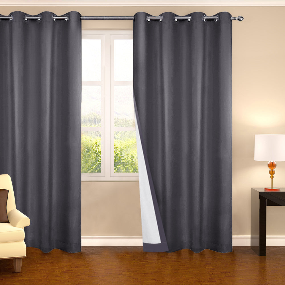 Set of 2 140CM Blockout Eyelet Curtain – Grey