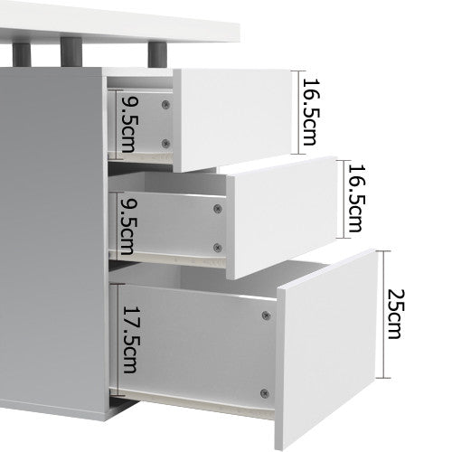 Office Study Computer Desk w/ 3 Drawer Cabinet White