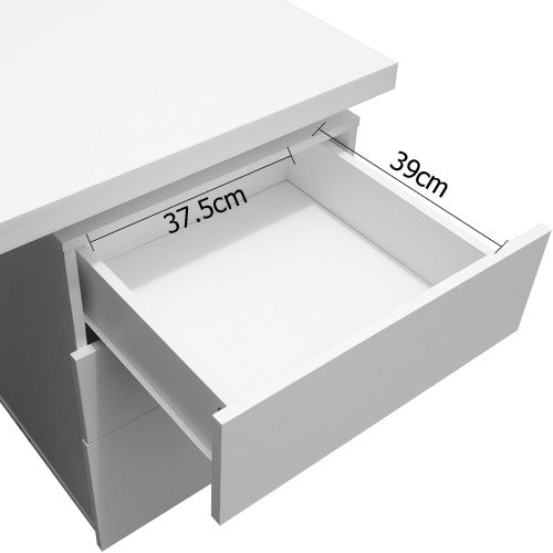 Office Study Computer Desk w/ 3 Drawer Cabinet White