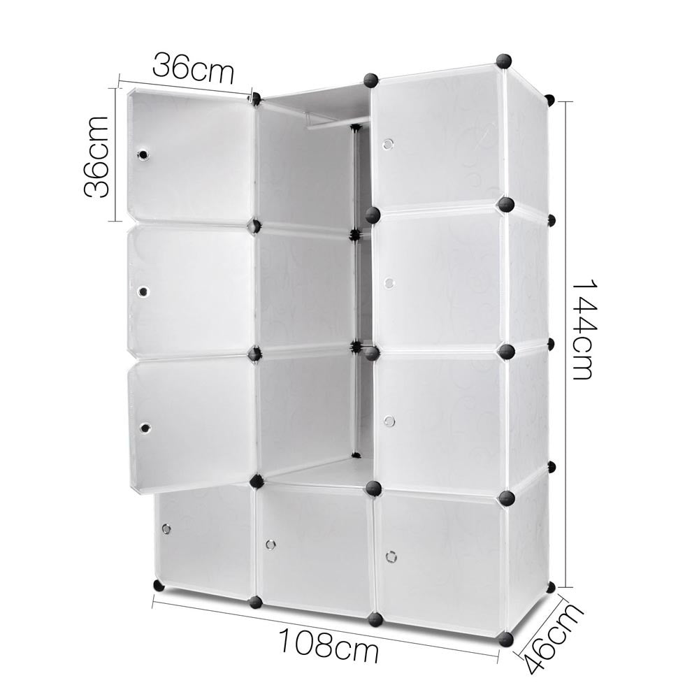 12 Cube Storage Cabinet with Hanging Bar - White