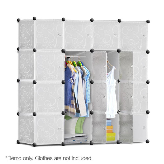 16 Cube Storage Cabinet with Hanging Bars - White