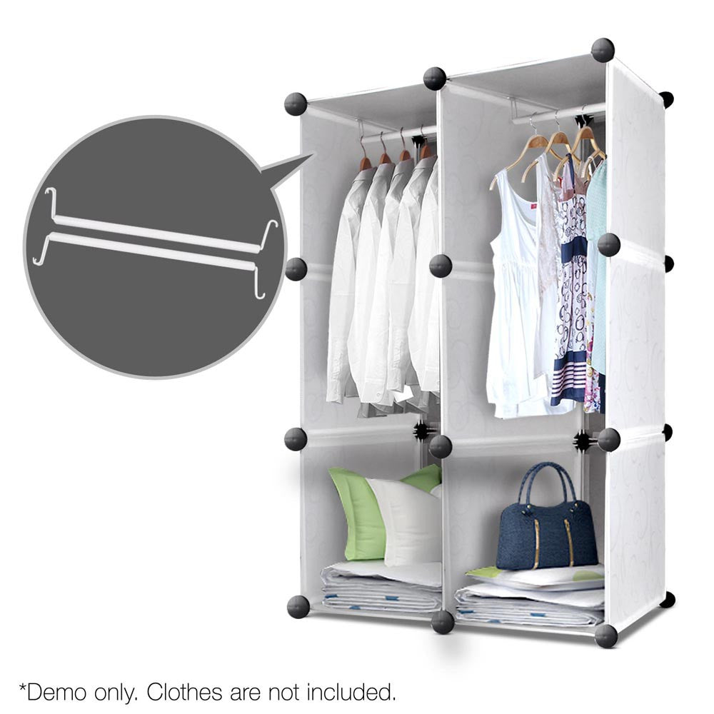 16 Cube Storage Cabinet with Hanging Bars - White