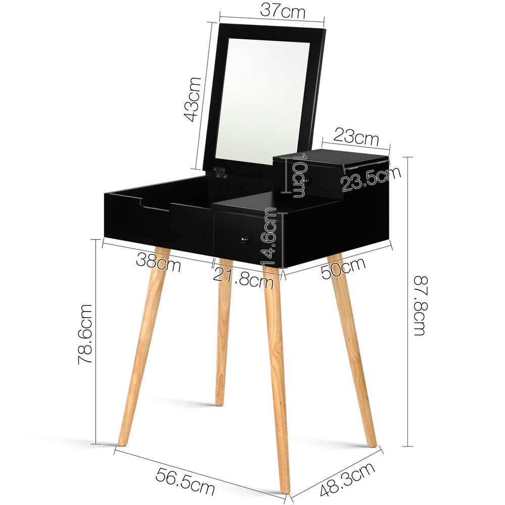 Dressing Table with Foldaway Mirror- Black