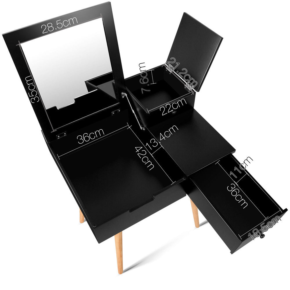 Dressing Table with Foldaway Mirror- Black