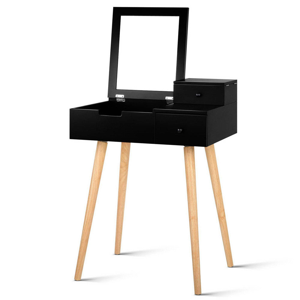 Dressing Table with Foldaway Mirror- Black