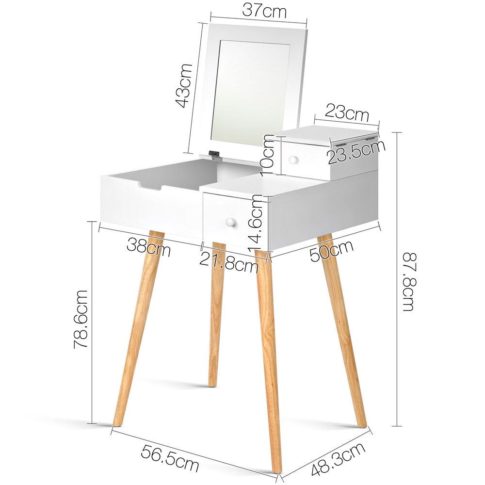 Dressing Table with Foldaway Mirror- White