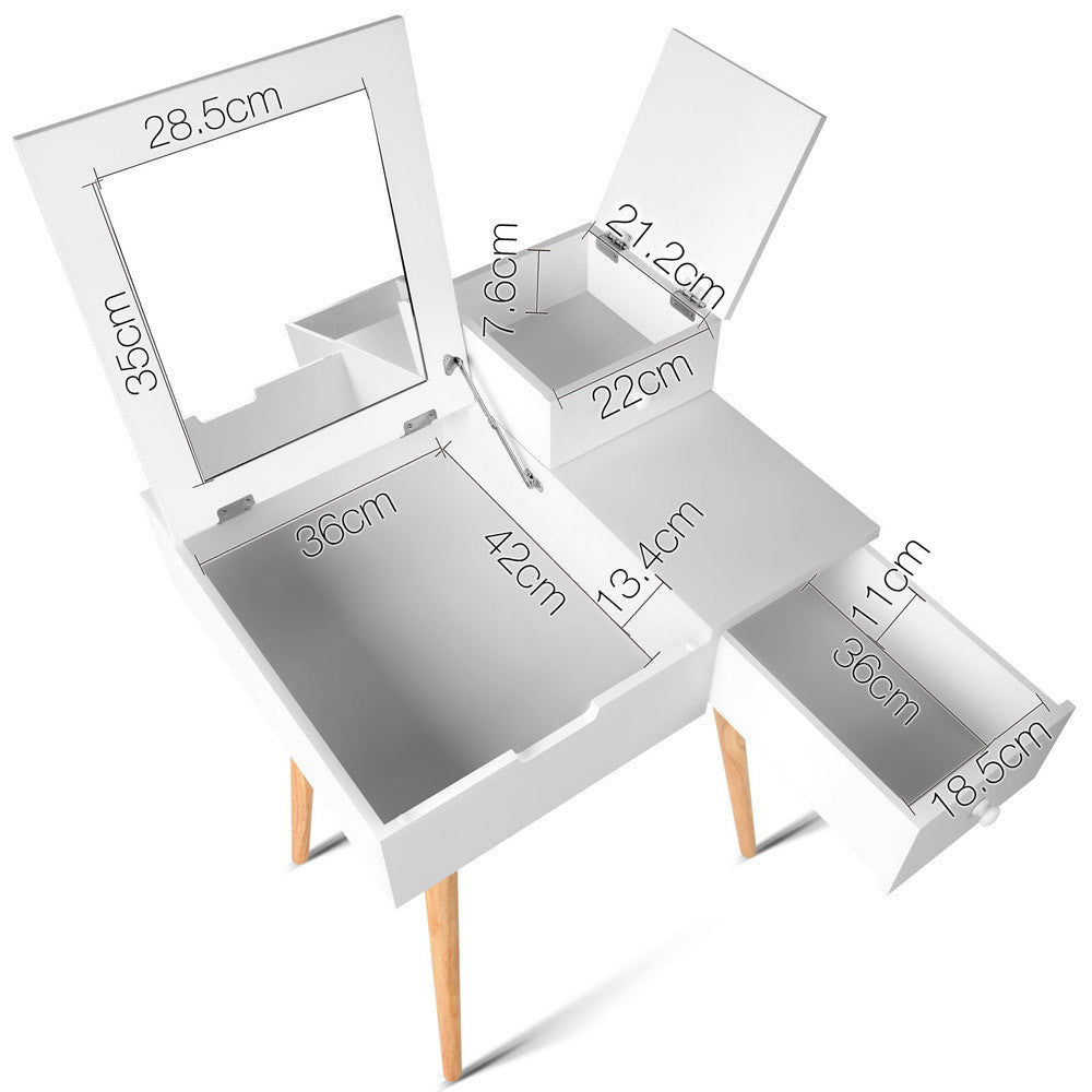 Dressing Table with Foldaway Mirror- White