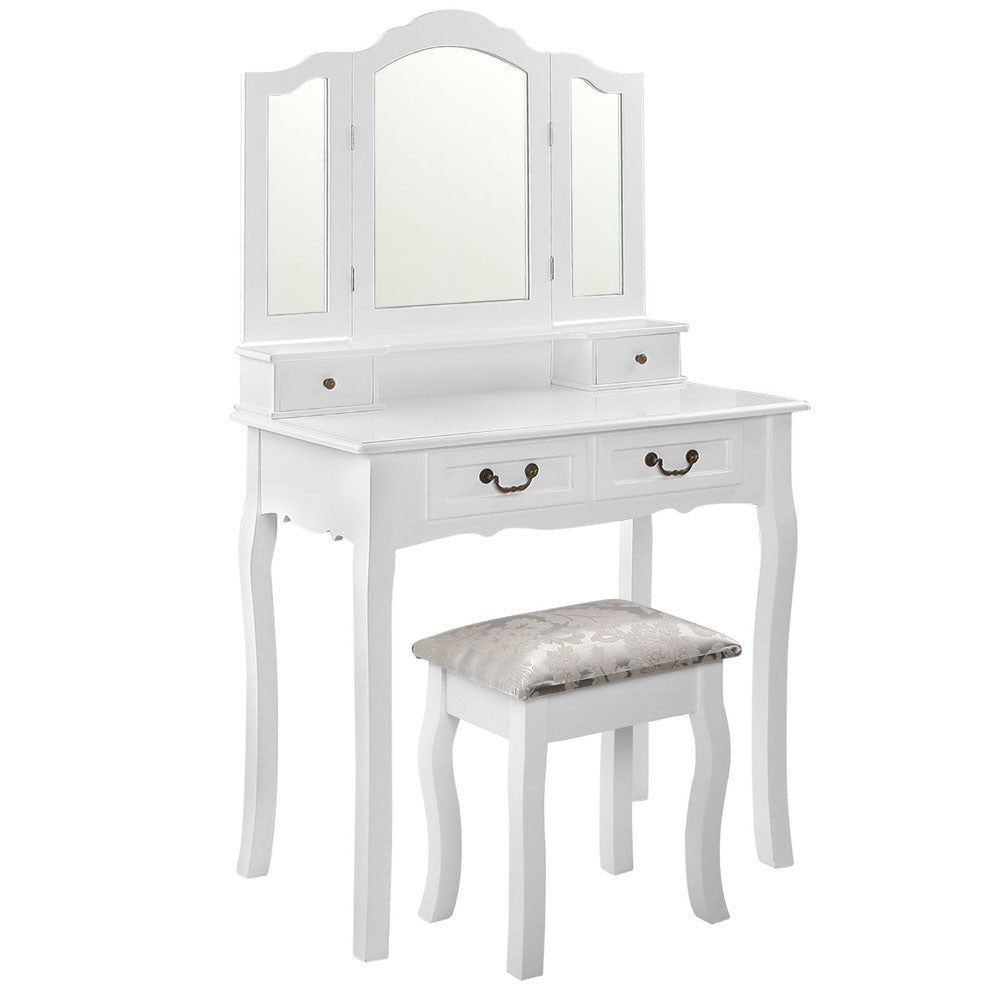 4 Drawer Dressing Table w/ Mirror White