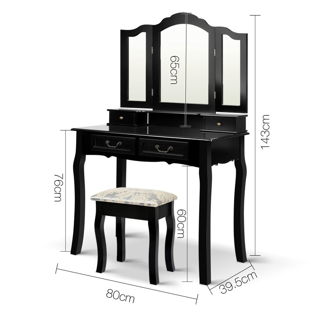 4 Drawer Dressing Table with Mirror - Black