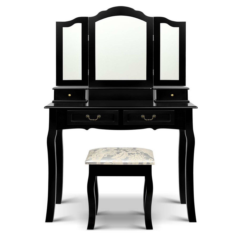 4 Drawer Dressing Table with Mirror - Black