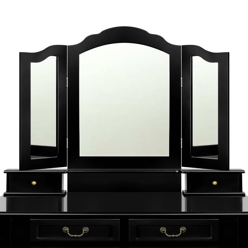 4 Drawer Dressing Table with Mirror - Black