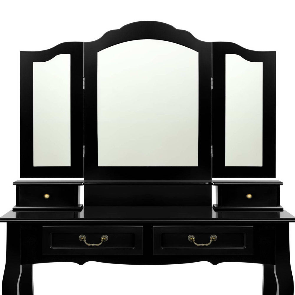 4 Drawer Dressing Table with Mirror - Black