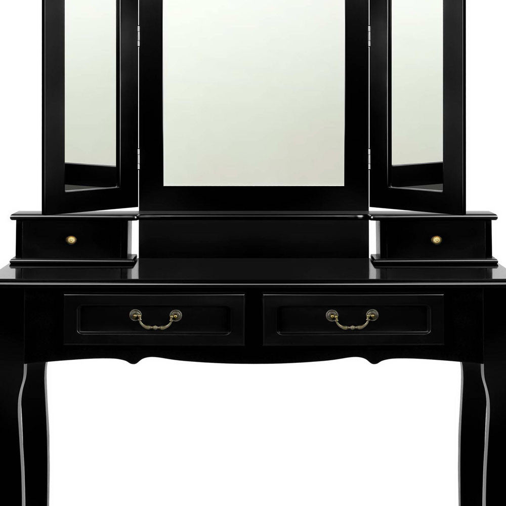 4 Drawer Dressing Table with Mirror - Black