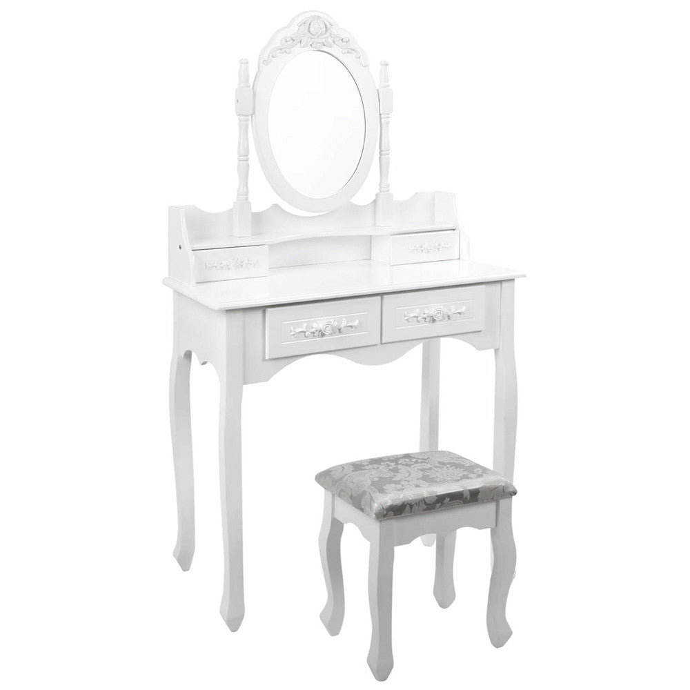 4 Drawer Dressing Table w/ Mirror White