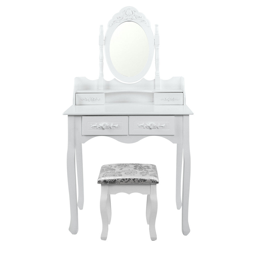 4 Drawer Dressing Table w/ Mirror White