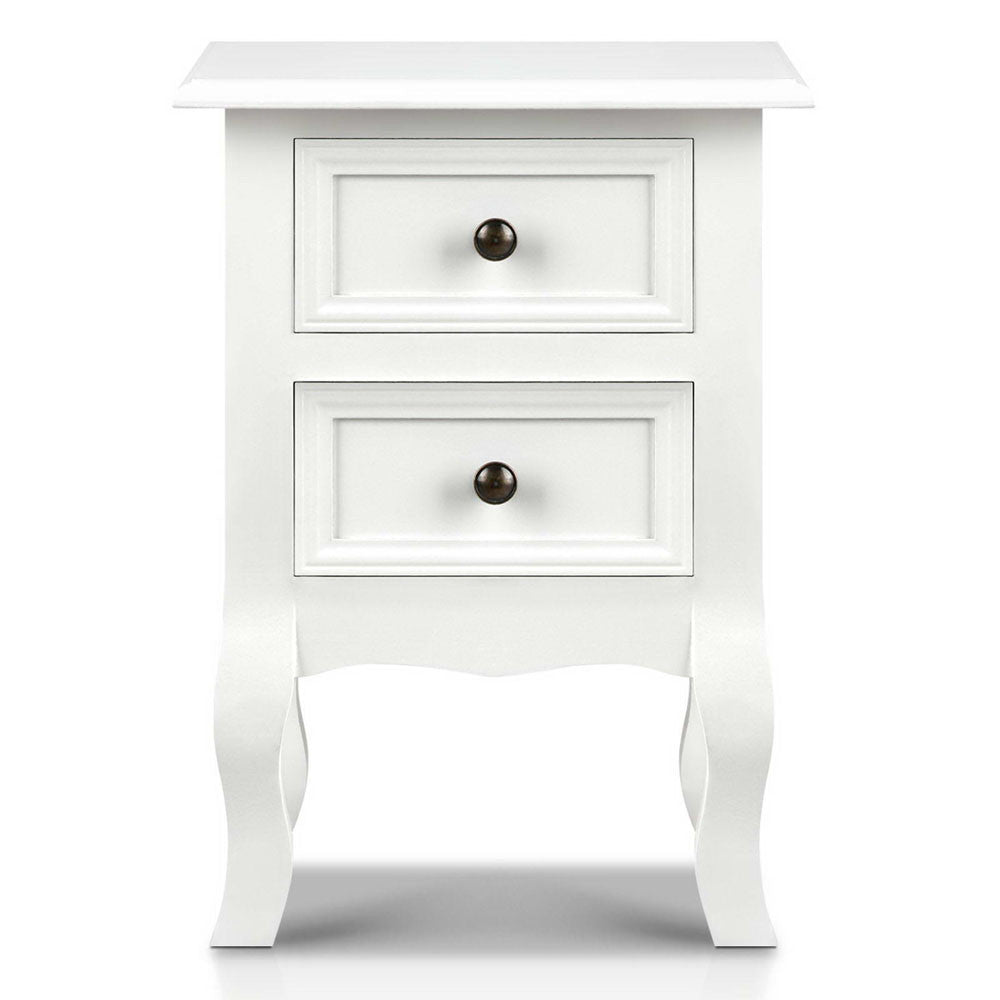 Vintage Style Bedside Side Table with 2 Drawers - White