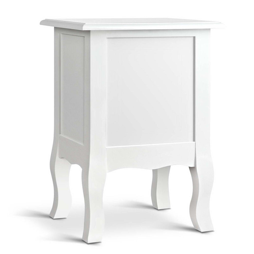 Vintage Style Bedside Side Table with 2 Drawers - White