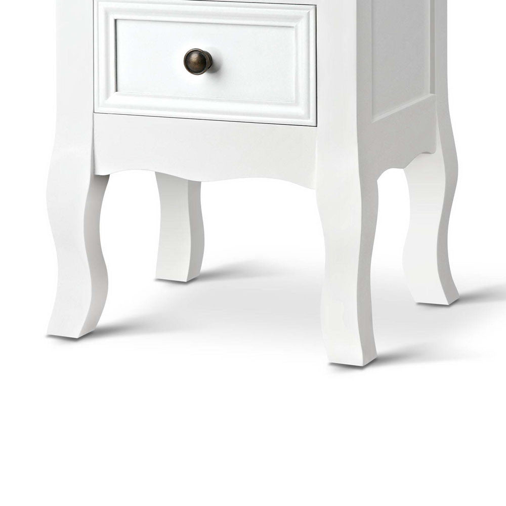 Vintage Style Bedside Side Table with 2 Drawers - White