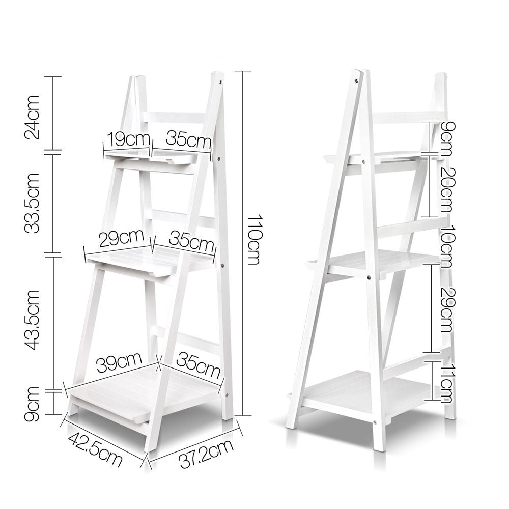 Wooden Ladder Display Storage Shelf White