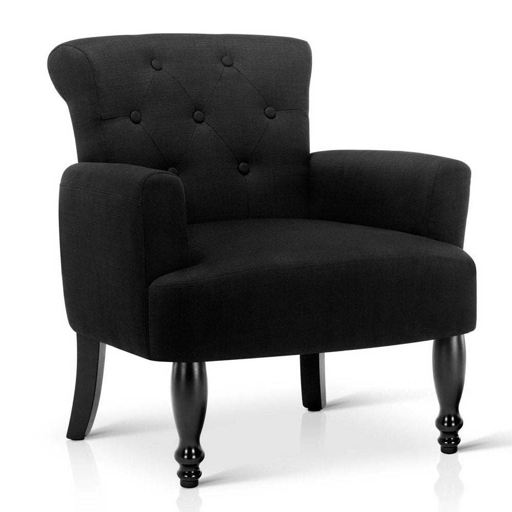 Wing Armchair French Provincial Linen Fabric Black