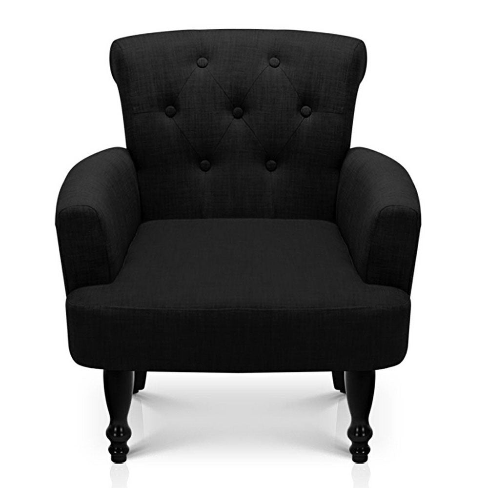 Wing Armchair French Provincial Linen Fabric Black