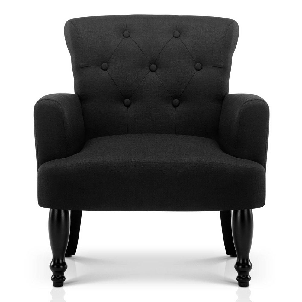 Wing Armchair French Provincial Linen Fabric Black