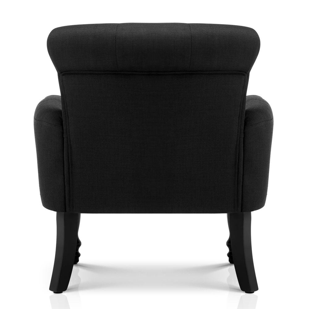 Wing Armchair French Provincial Linen Fabric Black