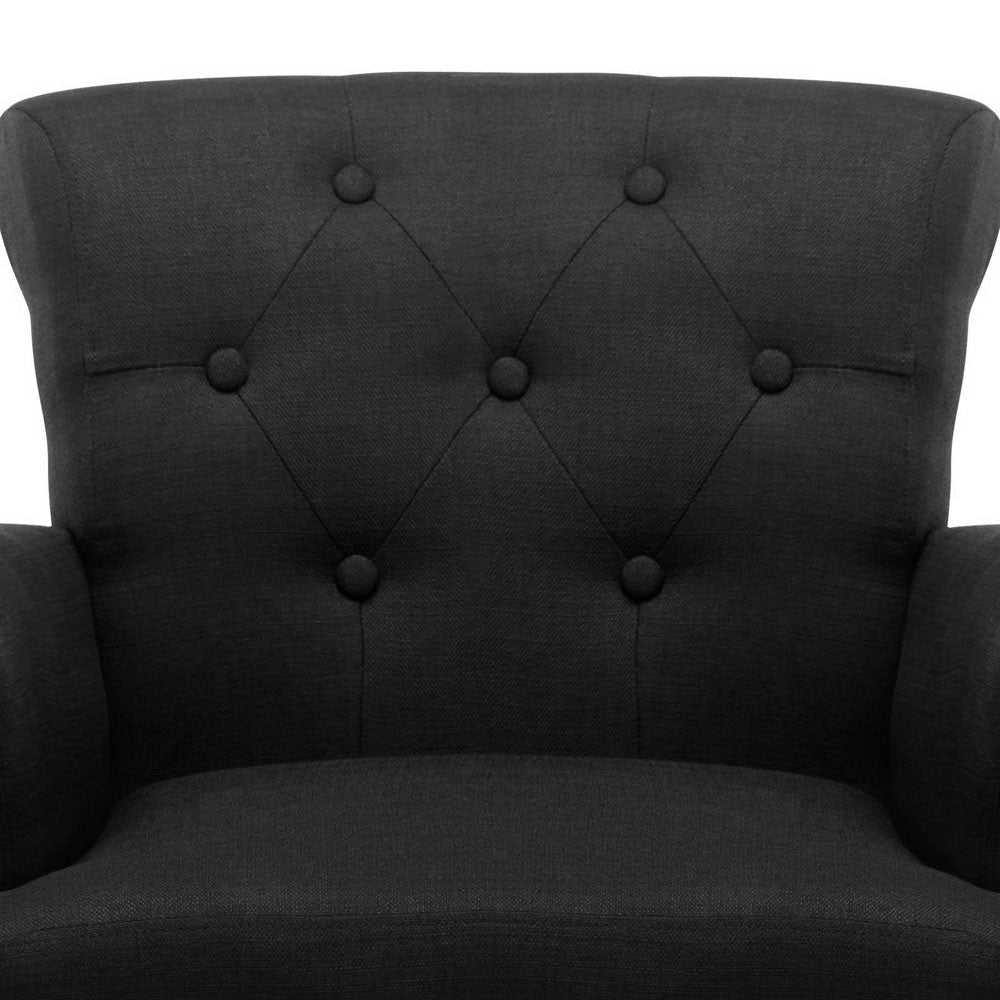 Wing Armchair French Provincial Linen Fabric Black