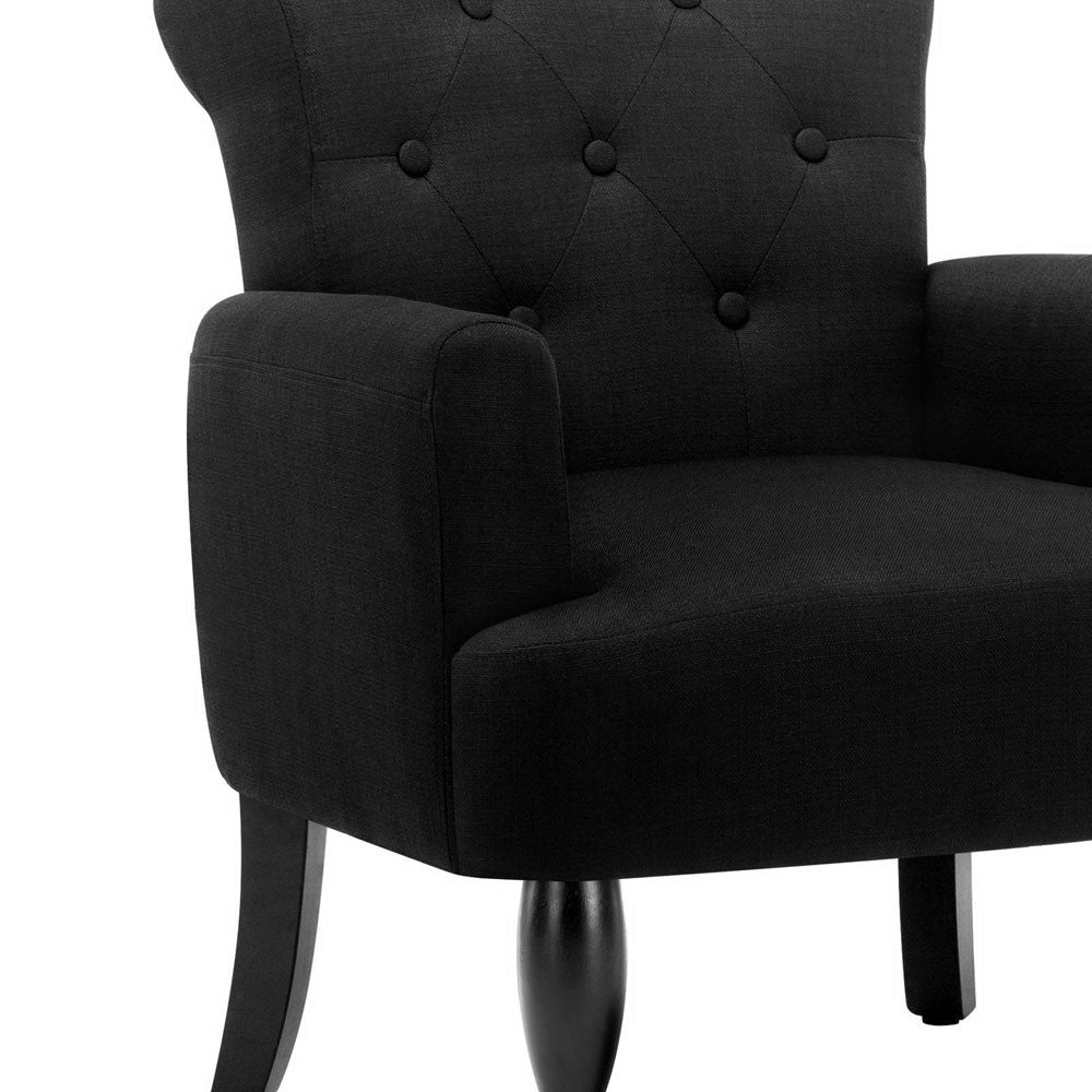 Wing Armchair French Provincial Linen Fabric Black