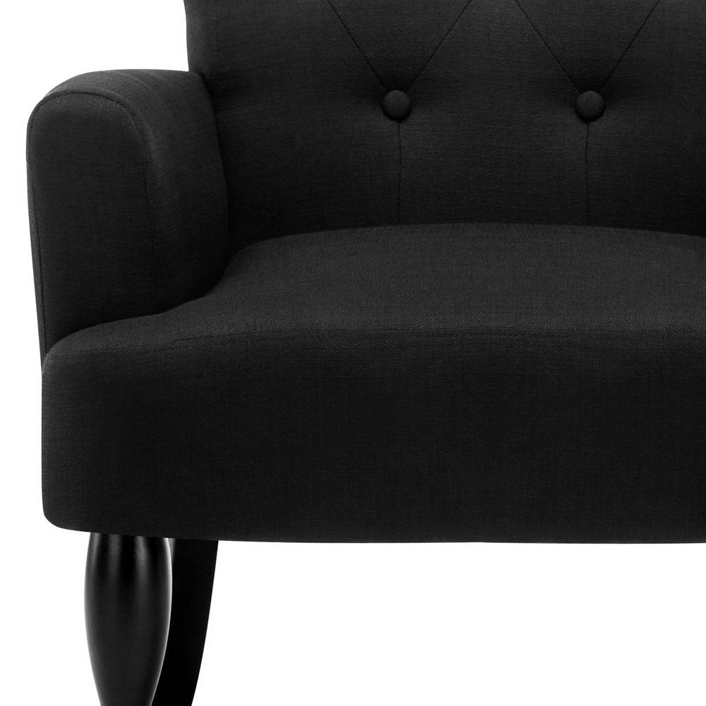 Wing Armchair French Provincial Linen Fabric Black