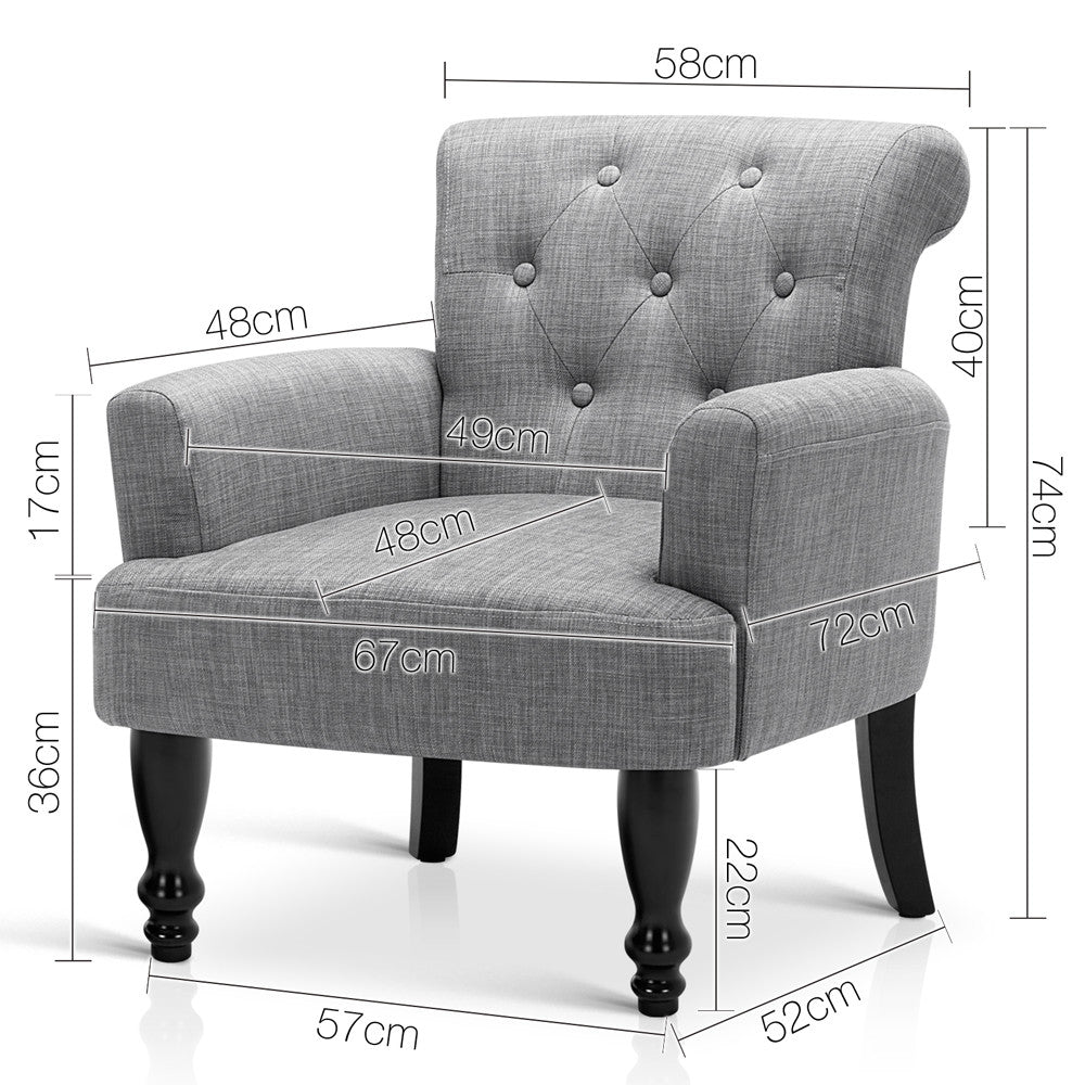 Wing Armchair French Provincial Linen Fabric Ash Grey